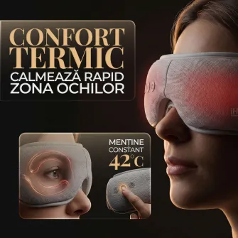 Aparat de masaj ocular si ochi iHunt SPA EyeZen Fold, Design pliabil, Compresie inteligenta cu aer, Functie incalzire, Bluetooth, Portabil, Gray