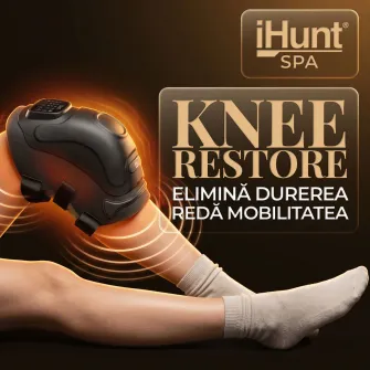 Aparat de masaj pentru genunchi si articulatii iHunt SPA KneeRestore, Compresie cu aer, Vibratii, Terapie prin caldura, Ecran Touch, Reincarcabil, Black