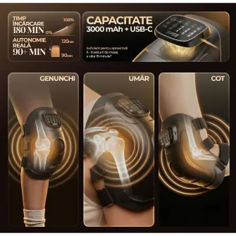 Aparat de masaj pentru genunchi si articulatii iHunt SPA KneeRestore, Compresie cu aer, Vibratii, Terapie prin caldura, Ecran Touch, Reincarcabil, Black