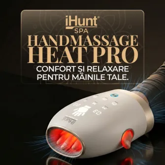 Aparat de masaj pentru maini si degete iHunt SPA HandMassage Heat Pro, Compresie cu perne de aer, Functie incalzire, Masaj bionic, Acumulator, White