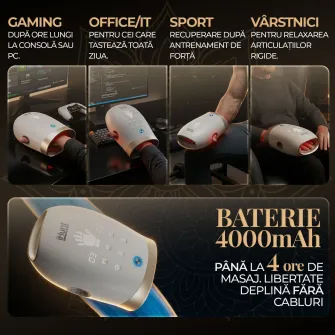 Aparat de masaj pentru maini si degete iHunt SPA HandMassage Heat Pro, Compresie cu perne de aer, Functie incalzire, Masaj bionic, Acumulator, White