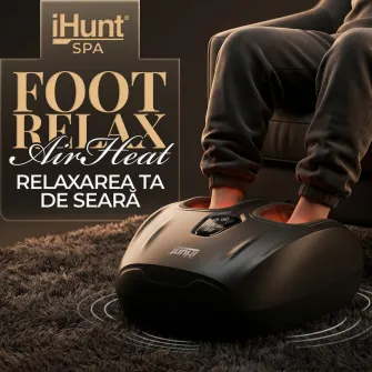Aparat de masaj pentru picioare si talpi iHunt SPA FootRelax AirHeat, Reflexoterapie, Compresie cu perne de aer, Incalzire, Role masaj, Black