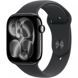 Apple Watch 11, Carcasa Jet Black Aluminium 46mm, Black Sport Band