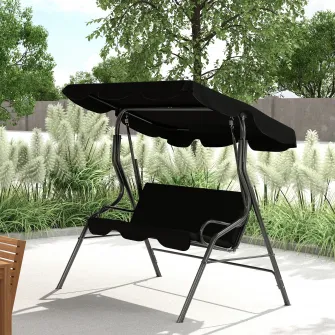 Balansoar, Outsunny, Otel, poliester,170cm x 110cm x 153cm, Negru