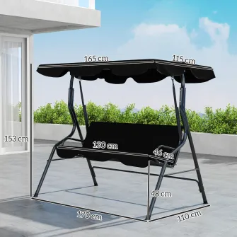 Balansoar, Outsunny, Otel, poliester,170cm x 110cm x 153cm, Negru
