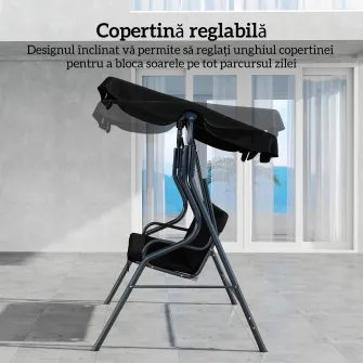 Balansoar, Outsunny, Otel, poliester,170cm x 110cm x 153cm, Negru