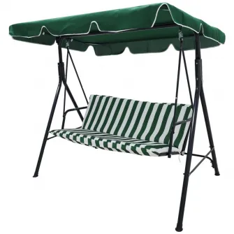 Balansoar de gradina cu umbrar DeHome Joy L2000 verde, 3 locuri, 170 x 115 x 153 cm, 150 kg greutate suportata