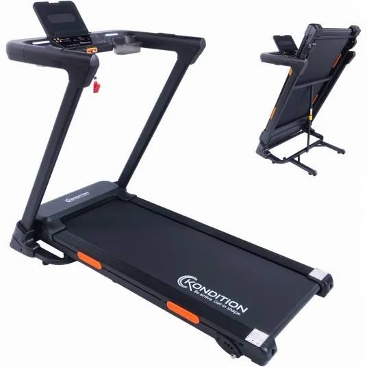 Banda alergare Kondition 7510, motor brushless 2CP, viteza 1-13.5km/h, suprafata alergare 121.5 X 45 cm, 12 programe, inclinare manuala max. 5%, App Fitshow/Kinomap/Zwift, pliabila, greutate maxima utilizator 110 kg