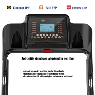 Banda de alergare electrica FitTronic® K4000, motor de 3.5 CP, greutate suportata 140 kg, inclinatie 15%, viteza pana la 16km/h, suprafata alergare 120 x 46 cm, bluetooth, control prin aplicatii: Zwift, Fitshow, Kinamap