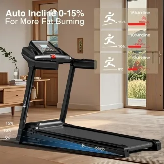 Banda de alergare electrica FitTronic® K4000, motor de 3.5 CP, greutate suportata 140 kg, inclinatie 15%, viteza pana la 16km/h, suprafata alergare 120 x 46 cm, bluetooth, control prin aplicatii: Zwift, Fitshow, Kinamap