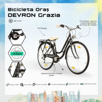 Bicicleta Oras Devron Grazia 6s Retro - 28 Inch, L, Negru