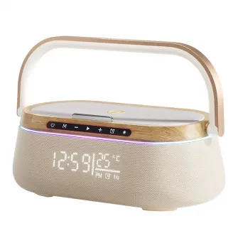 Boxa Multifunctionala iHunt BedSide 9 in 1, Bluetooth 5.4, Wireless Charger 15W, Ceas & Alarma, Iluminare RGB, 1800mAh, Wood Design