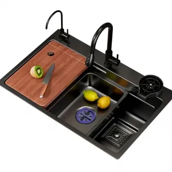 Chiuveta multifunctionala iHunt Sink SC035, sistem spalare pahare, robinet apa filtrata, cap robinet retractabil, accesorii incluse