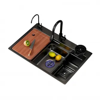 Chiuveta multifunctionala iHunt Sink SC035, sistem spalare pahare, robinet apa filtrata, cap robinet retractabil, accesorii incluse