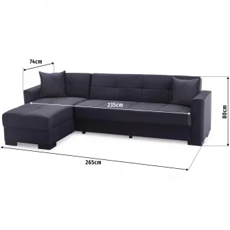 Coltar extensibil Modella Poyraz, dimensini 265X74X80 cm, suprafata dormit 103x235 cm, culoare gri antracit