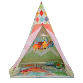 Cort de joaca cu salteluta de activitati 2in1 Happy Space Tipi