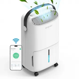 Dezumidificator Evoair, NovaDry 16 Smart, 16l/24h, Senzor de Umiditate, Functie Ionizare, Uscare Rufe, Rezervor 2.5l, Lampa UVC, Alb, Curea Neagra