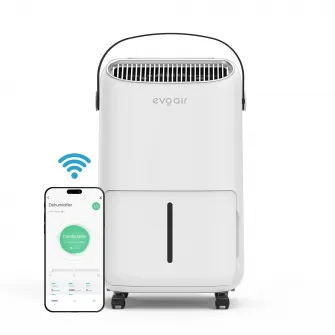 Dezumidificator Evoair, NovaDry 16 Smart, 16l/24h, Senzor de Umiditate, Functie Ionizare, Uscare Rufe, Rezervor 2.5l, Lampa UVC, Alb, Curea Neagra