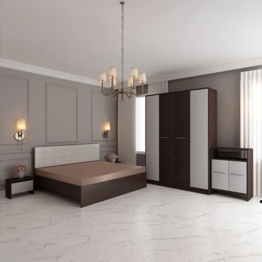 Dormitor Denver Tapitat Wenge si Alb