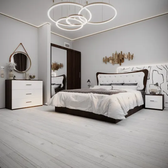 Dormitor Vista Tapitat Wenge&Alb Dressing 2 usi cu oglinda
