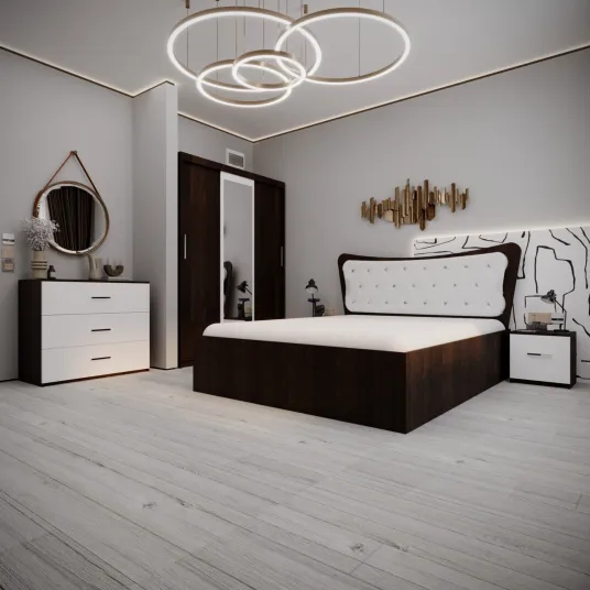 Dormitor Vista Tapitat Wenge&Alb Dressing in 3 usi cu oglinda
