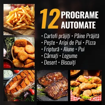 Friteuza cu aer cald fara ulei iHunt Bro Air Fryer 11L Dual Stack, Dual Zone 2800W (1400W + 1400W), Ecran digital, 12 functii de gatire, Temperatura Ajustabila, Decongelare si temporizare, Black