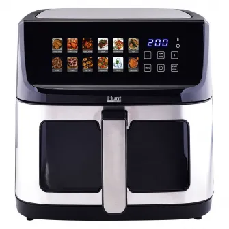 Friteuza cu aer cald iHunt Bro Air Fryer 11L, 2300W, Capacitate Mare, Timer, Dezghetare, Control Digital Touch, 12 Programe Presetate, Oprire Automata, Termostat 60 – 200°C, Inox Premium, Silver Black
