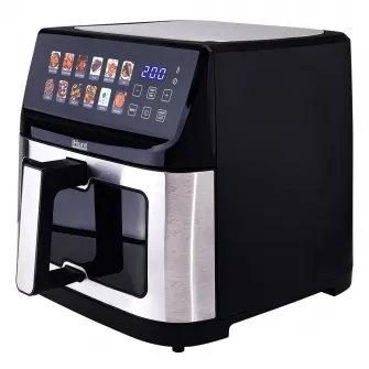 Friteuza cu aer cald iHunt Bro Air Fryer 11L, 2300W, Capacitate Mare, Timer, Dezghetare, Control Digital Touch, 12 Programe Presetate, Oprire Automata, Termostat 60 – 200°C, Inox Premium, Silver Black