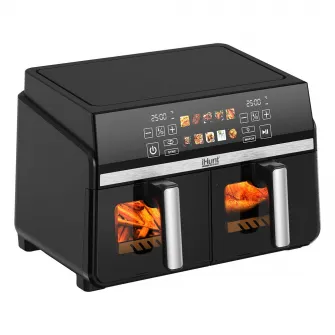 Friteuza cu aer cald iHunt Bro Dual Zone Air Fryer 10L, 1100W + 1100W, Compartimente independente, Ecran Touch, Termostat, 10 Programe Presetate, Dezghetare, Timer, Oprire automata, Inox, Silvery Grey