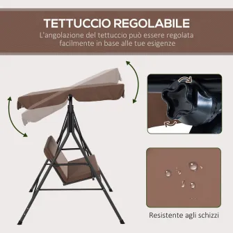 Leagan de gradina Outsunny, 3 locuri, Otel/Poliester, maro/negru, 172x110x153cm