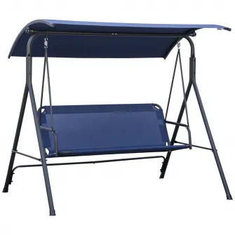 Leagan de gradina cu 3 locuri Outsunny cu baldachin reglabil, leagan de exterior din material Oxford si cadru de otel, 172x110x153 cm, albastru inchis