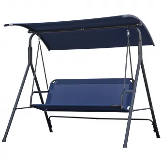 Leagan de gradina cu 3 locuri Outsunny cu baldachin reglabil, leagan de exterior din material Oxford si cadru de otel, 172x110x153 cm, albastru inchis