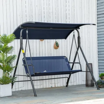 Leagan de gradina cu 3 locuri Outsunny cu baldachin reglabil, leagan de exterior din material Oxford si cadru de otel, 172x110x153 cm, albastru inchis