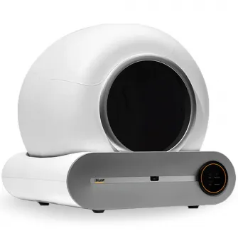 Litiera Automata iHunt Smart Cat Litter pentru pisici, Sistem Auto Curatare, Sterilizare ionica, Senzori Ambientali Deep-Clean, Aplicatie iHunt Home, Infrarosu, Display Tactil, Silentioasa, 9L, Alba