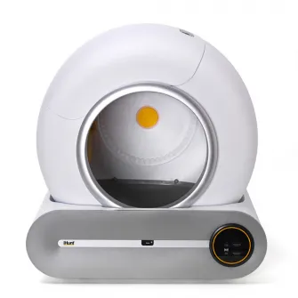 Litiera Automata iHunt Smart Cat Litter pentru pisici, Sistem Auto Curatare, Sterilizare ionica, Senzori Ambientali Deep-Clean, Aplicatie iHunt Home, Infrarosu, Display Tactil, Silentioasa, 9L, Alba