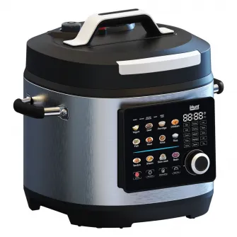 Oala electrica sub presiune iHunt Bro Multicooker 8L Ultra, 1300W, Afisaj Color Touch, 25 de programe, Presiune Ajustabila, Pastrare la cald 60–80°C, Sistem siguranta cu supapa automata, Silver