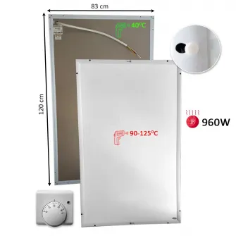 Panou radiant ElectricSun 960W, cu infrarosu, cu termostat, sistem de incalzire electric, T?V GS, Alb