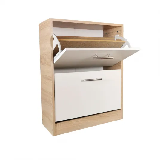 Pantofar cu 2 rafturi, alb sonoma, 81,5X63X24 cm