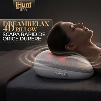 Perna de masaj cervical si lombar iHunt SPA Massage DreamRelax 4D Pillow, Masaj prin framantare 4D, Incalzire infrarosu, Auto & Acasa
