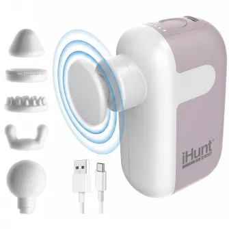 Pistol de masaj profesional iHunt SPA PulseGun Ultra, Percutie profunda, Masaj muscular, White