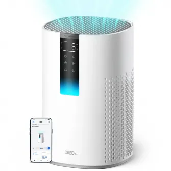 Purificator aer Dreo Macro 505S Smart, WI-FI, CADR 202 m³/h, Filtru 3 in 1 H13 True HEPA, Senzor calitate aer, Mod Auto, Mod de noapte, Lumina ambientala, 4 trepte de viteza, Timer, Pana la 17 m2, Alb