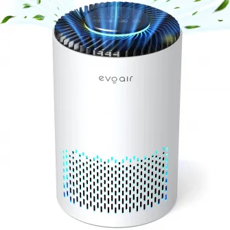 Purificator de aer Evoair Zuno, Filtru 3 in 1 True HEPA, Carbon Activ, Lampa UV, 3 viteze, Mod Noapte, Aromaterapie, Lumina Ambientala, Timer, Alb