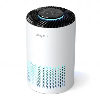 Purificator de aer Evoair Zuno, Filtru 3 in 1 True HEPA, Carbon Activ, Lampa UV, 3 viteze, Mod Noapte, Aromaterapie, Lumina Ambientala, Timer, Alb