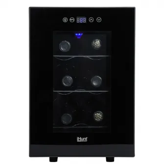 Racitor pentru vin iHunt Wine Cooler, 30W, 16l, 6 sticle, Panou control tactil cu afisaj electronic, Geam Dublu Securizat Anti UV, Black