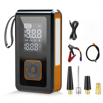 Starter auto multifunctional iHunt Survival AUTO KIT 7-in-1, 8000mAh, 12-16V, Starter Auto 500-1000A / Baterie Externa / Compresor Aer 3-150PSI / Monitorizare Presiune / Lanterna Camping, Negru