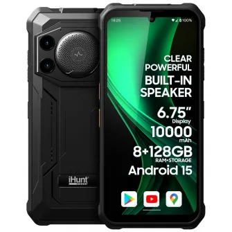 Telefon mobil iHunt Titan Music P11001 Ultra, 4G, Dual SIM, Octa-Core, 6.75-inch IPS, 8GB RAM, 128GB, Camera 50MP + 5MP, Big Speaker, Baterie 10000mAh, Android 15, Black