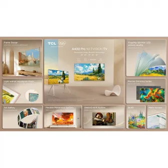Televizor TCL MiniLed Art 75A400 Pro, 189 cm, Smart Google TV, 4K Ultra HD, 144Hz, Clasa E (Model 2026)