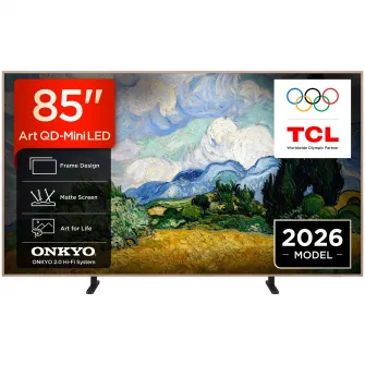 Televizor TCL MiniLed Art 85A400 Pro, 214 cm, Smart Google TV, 4K Ultra HD, 144Hz, Clasa E (Model 2026)