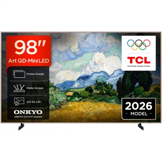 Televizor TCL MiniLed Art 98A400 Pro, 248 cm, Smart Google TV, 4K Ultra HD, 144Hz, Clasa E (Model 2026)