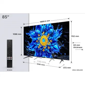 Televizor TCL QD-MiniLed 85P8L, 214 cm, Smart Google TV, 4K Ultra HD, 144Hz, Clasa E (Model 2026)